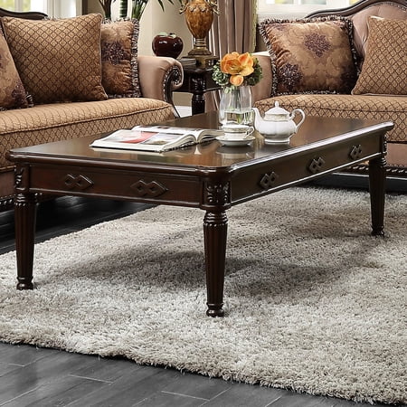 Traditional Espresso Coffee Table | Adapts to Various Layouts | Solid Wood + MDF Material | Thick Top for Long - term Use