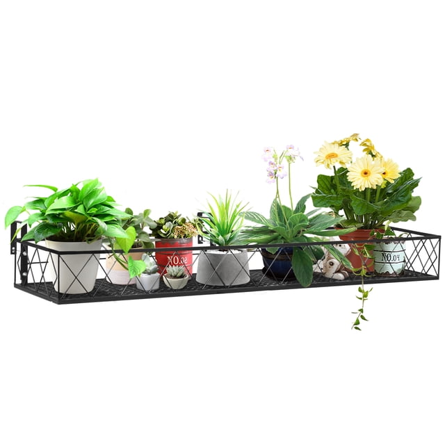 Outsunny 43'' x 12'' Hanging Flower Pot Stand Rack with Hooks, Metal Plant Pot Holder, Railing Shelf, Windows Decorate for Outdoor Garden Balcony Fence Patio