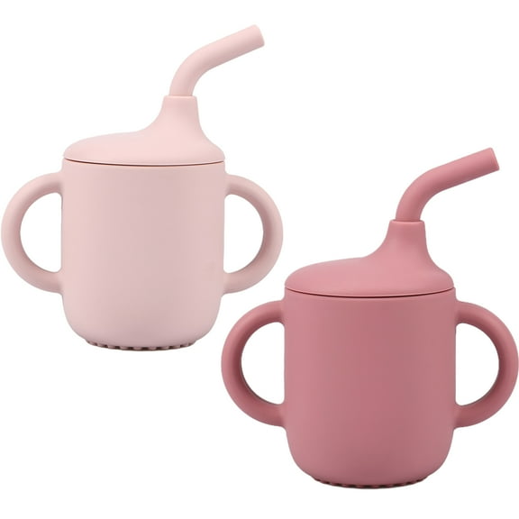 Lzvxtym 2Pcs Baby Sippy Cup Non Slip Baby Straw Cup with Double Handle Removable Baby Training Cup Silicone Straw Cup Sealing Baby Toddler Cup for Child from 4 Months Old