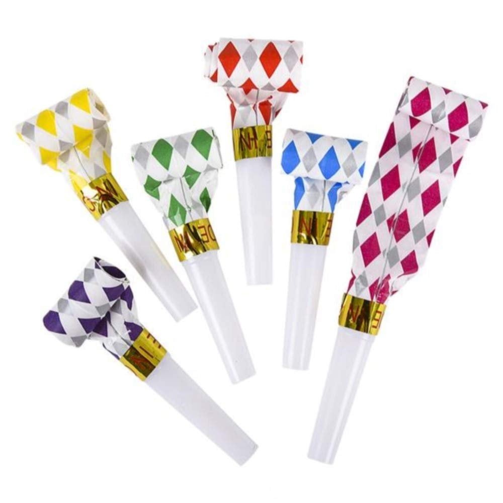 Baby Shower New Years Party Goody Bag Stuffers 18 Pieces Colorful Rainbow Party Blowouts Glitter Metallic Noisemakers Blowouts Whistles Musical Blow Out Party Blowers for Fun Birthday Party Favors