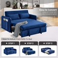 thumbnail image 3 of DEALTOPS 55" Modern Pull Out Loveseat Sofa Bed with 2 Detachable Arm Pockets, Blue, 3 of 9