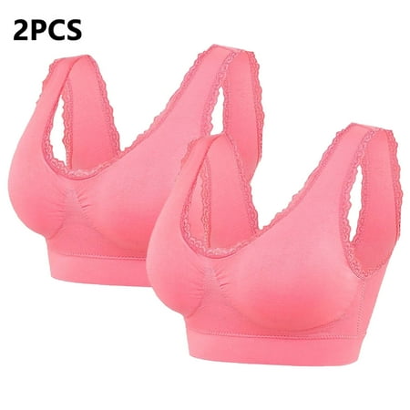 Juslio Minimizer Bras for Women 2PC Lace Wirefree Solid Vest Breasted Bra
