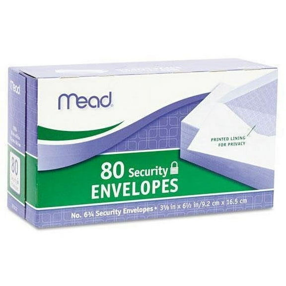 Mead Security Envelope, 3 5/8  6 1/2, 20 lb, White, 80/Box