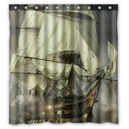 GCKG Cool Pirate Ship Bathroom Shower Curtain, Shower Rings Included 100% Polyester Waterproof Shower Curtain 66x72 Inches
