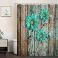 thumbnail image 2 of Rustic Teal Floral Shower Curtain, Modern Farmhouse Shower Curtain Set Fabric Turquoise Blue Flower on Grey Wooden Curtains, Vintage Country Farm Style Bathroom Restroom Decor Accessories, (36X72in), 2 of 3