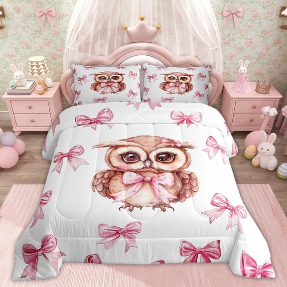 Erosebridal Bowknot Owl Bedding Twin Comforter Set, Princess Bow Down Comforter,, Lightweight 2 Pieces