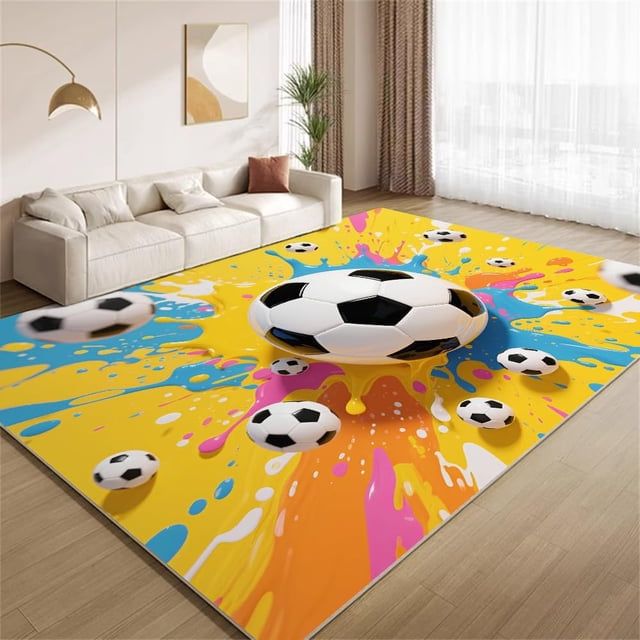 Abstract Sports Soccer Area Rugs, Painted Theme Carpet, Washable Non Slip Low Pile Soft Rug for Entryway Bedroom Decor Mat 2ftx3ft