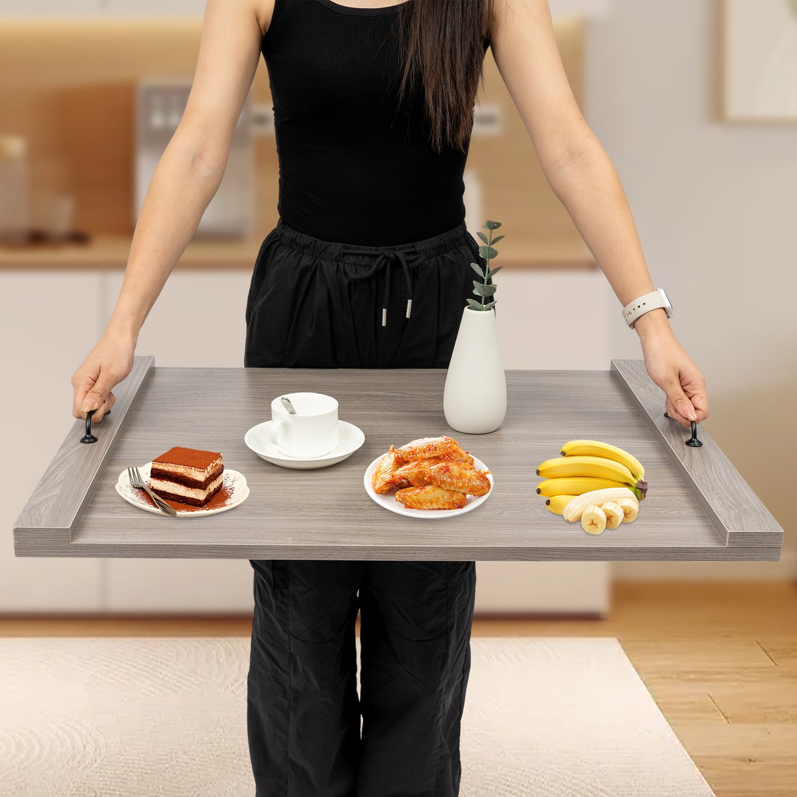 Stove Top Cover with Handles, 30x22 Inches Solid Wood Panel, Space-Saving, Anti-Scratch, Durable, Easy-to-Clean, Perfect for Kitchen, RVs & Small Apartments
