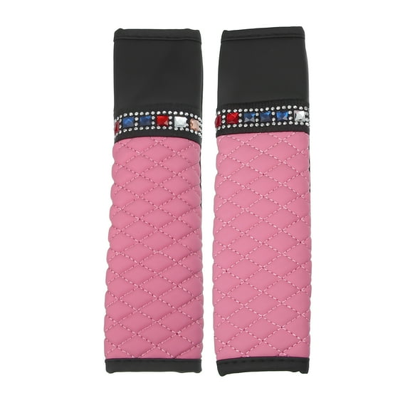 Unique Bargains Car Rhinestones Seat Belt Cover Pad Shoulder Strap Seatbelt Soft Comfortable Covers Pink 2 Pcs