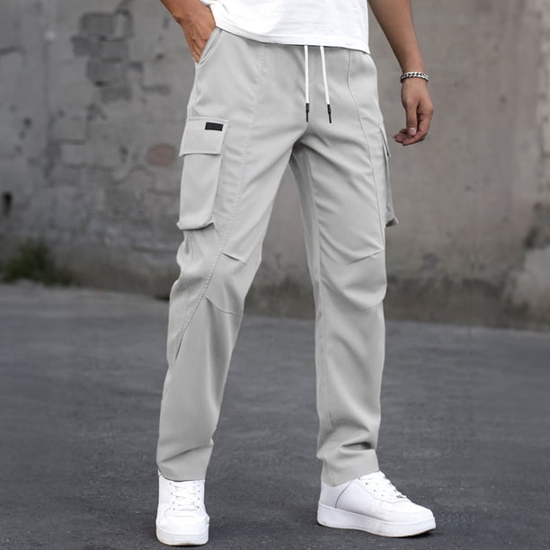 Ceisia Men's All-Season Solid Color Outdoor Gift Workwear Pants Multi-Pocket Elastic Drawstring Waist Breathable for Casual F itness Daily Wear