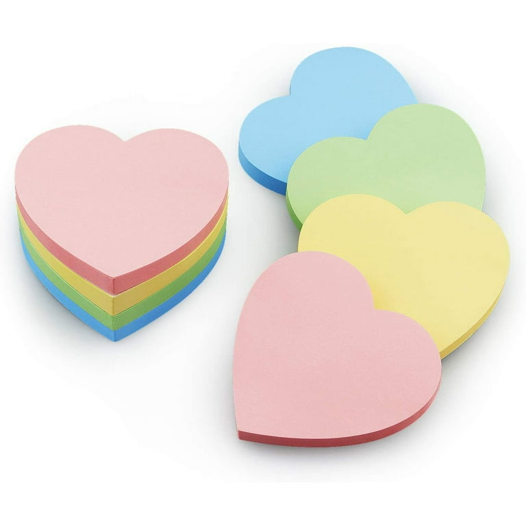 Rainbow Love Heart-Shaped Sticky Note Cube Super Sticky Removable Notes Pad,Set of 2