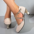 thumbnail image 5 of KEGIRLOM Women's Fashionable Casual Outerwear Versatile Plus Size Dance Shoes Solid Color Round Toe Mid-Heel Buckle Sandals Rose Gold 7, 5 of 9