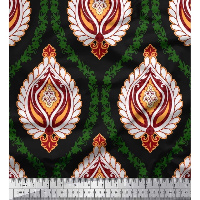 Soimoi Black polyester Crepe Fabric Floral Damask Printed Craft Fabric by the Yard 42 Inch Wide