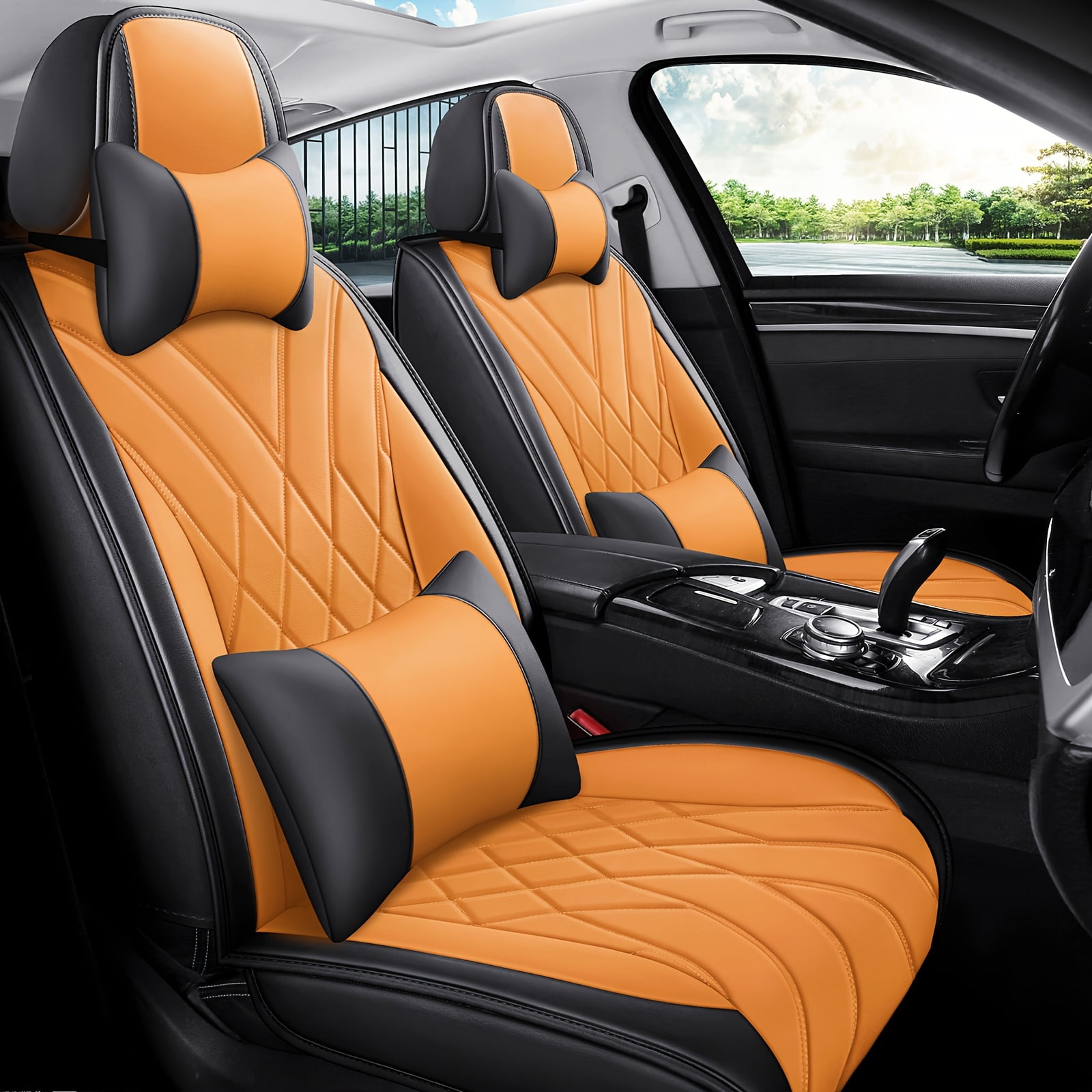 Luxury Faux Leather Car Seat Covers, Waterproof, Full Set Cushion Protector for Single Front Seats and Solid Bench, Universal Fit for Most Cars, 5 Seat, 40/60 50/50 60/40 Split Bench Back