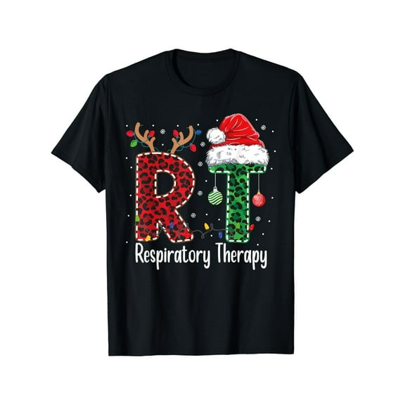 Christmas Respiratory Therapy Graphic Print T-Shirt - 100% Cotton Crew Neck Tee, Casual Knit Fabric Top with Slight Stretch and Regular Fit