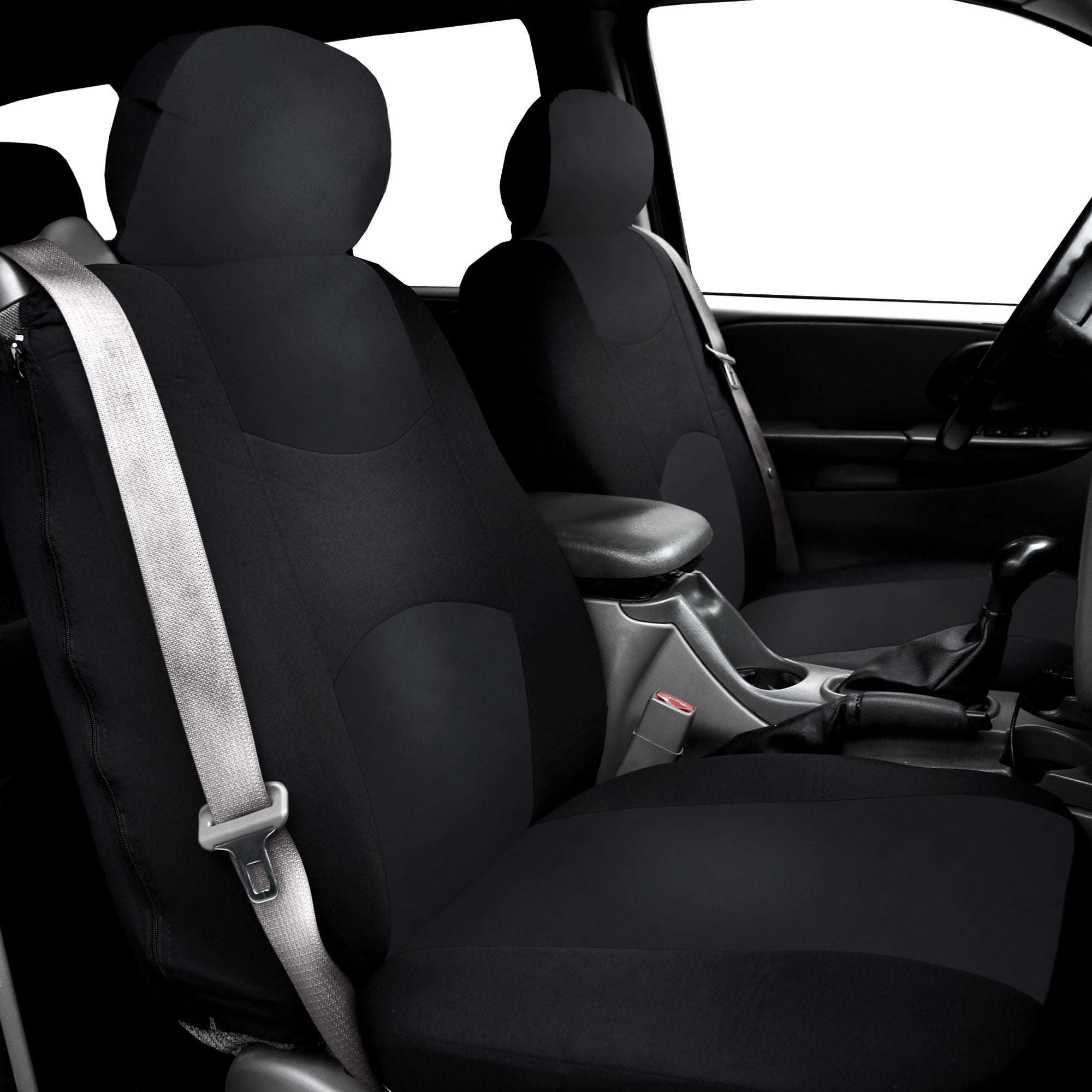FH Group Flat Cloth Car Seat Cover, Universal Black Front Set Seat Covers with Air Freshener