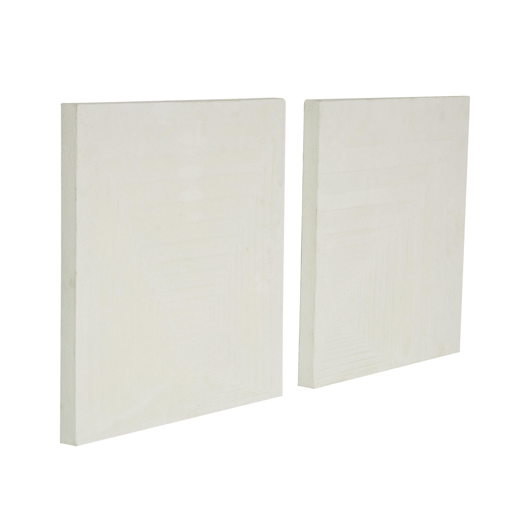 DecMode Cream Metal Layered Square Cube Perspective Geometric Wall Decor with Sandstone Texture (2 Count)