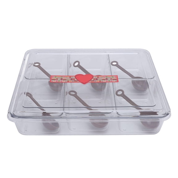 BOKYAN 6‑Compartment Divided Condiment Tray with 6 Spoons – Large Capacity, Anti‑Slip, Hot & Cold Resistant – Ideal for Fruits, Vegetables & Spices