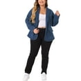 thumbnail image 3 of Agnes Orinda Women's Plus Size Denim Blazer Notched Lapel Button Work Jean Jackets 3X Denim Blue, 3 of 7