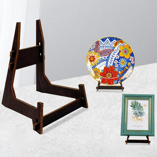 LNGOOR Plate Stands for Display S-XL Decorative Wooden Plate Holders for Displaying Mini Easel Stand Frame Book Card Plaque Bowl Picture Stands for Display Home Decor