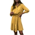 thumbnail image 1 of Fankiway Robe Décontractée à Col Rabattu pour Femmes, Couleur Unie, Manches Longues, Ceinture, 1 of 5