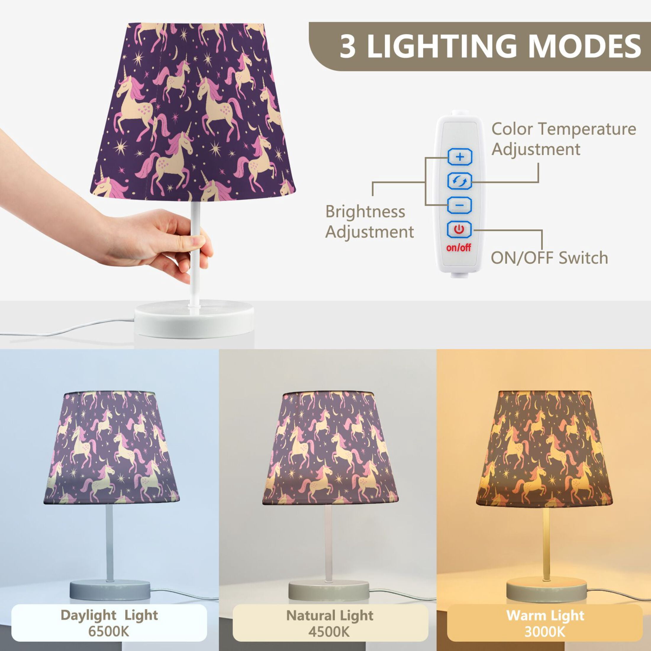 LED Desk Lamp Magic Unicorn and Star Table Nightstand Lamps with 3 Color Temperatures for Home Bedroom Living Room Decor 8x12