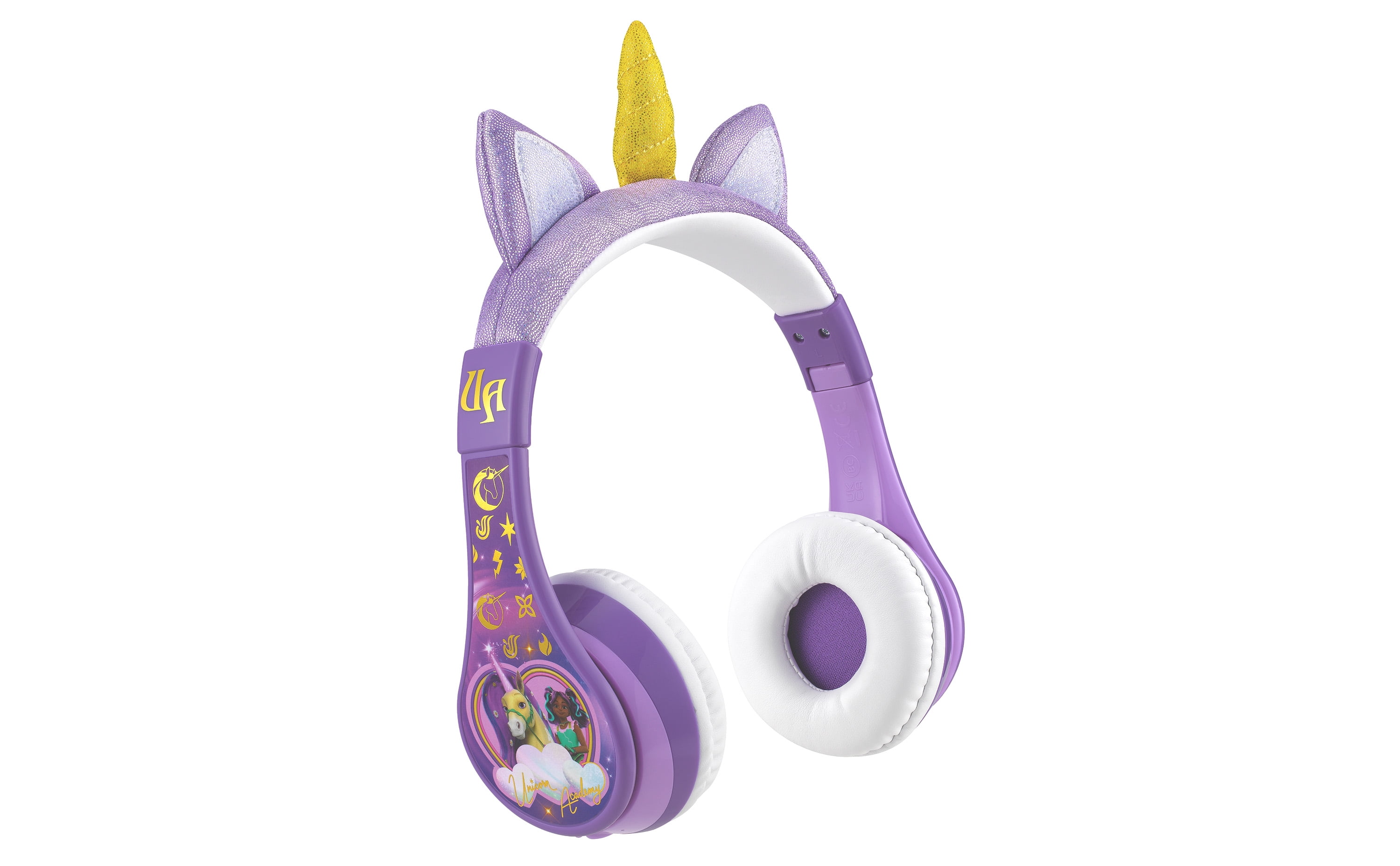 eKids Unicorn Academy Bluetooth Headphones, Wireless Headphones with Microphone Includes Aux Cord