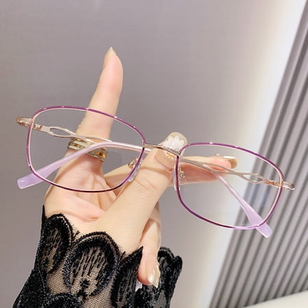 Women Rectangular Blue Light Blocking Reading Glasses 1.00 Men Metal Purple Presbyopic Glasses Readers +1.0