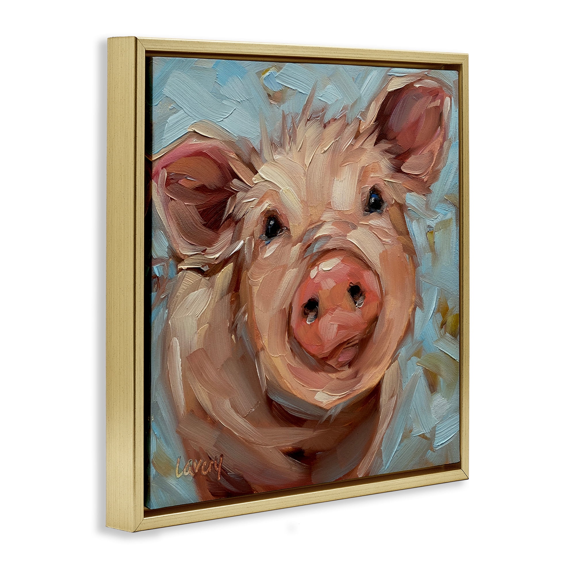 Stupell Industries Modern Pig Portrait Farm Animal Animals & Insects Painting Gold Floater Framed Canvas Art Print Wall Art, 25 x 25