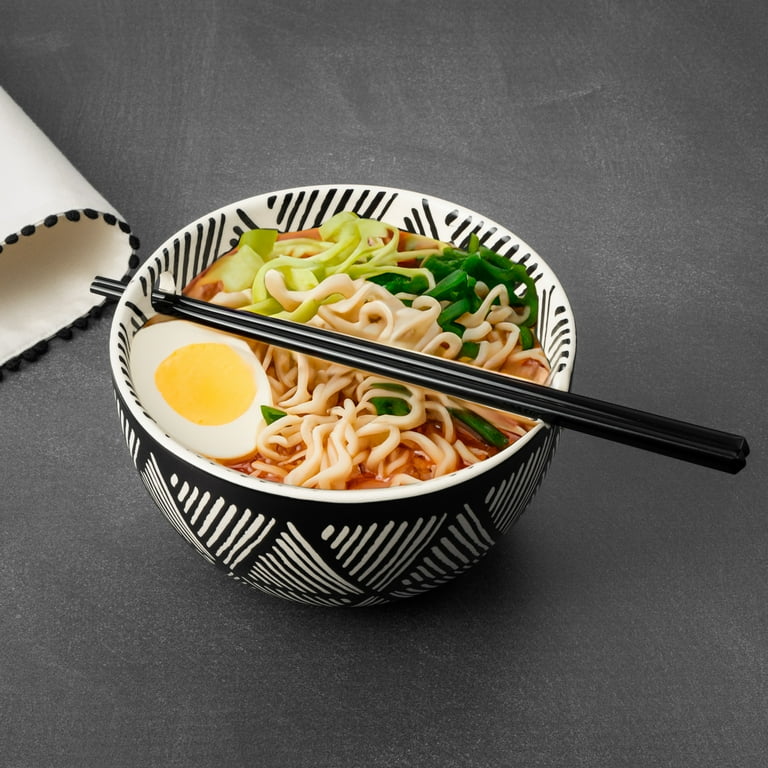 Thyme & Table Ramen Bowl Set with Chopsticks, 2 Pack Ceramic Wide