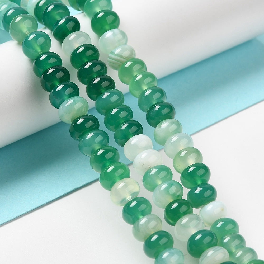 6 strand Natural Agate Beads Strands Dyed & Heated Rondelle Medium Sea Green 8~8.5x4.5~5.5mm Hole: 1.4mm 41pcs/strand 7.40~7.48''(18.8~19cm)
