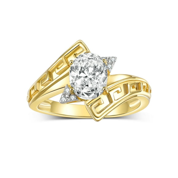 RYLOS Bagues pour Femmes Bague de Designer en Argent Plaqué Or 14K à Clé Grecque Bague Pierre Précieuse 9x7 mm et Diamant Avril Topaze Blanche Bijoux Taille 9