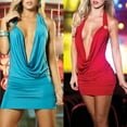 thumbnail image 4 of Womens Ladies Satin Deep V-neck Sling Mini Dress Backless Cocktail Club, 4 of 5