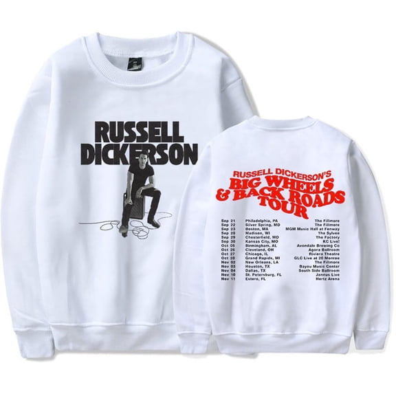 Russell Dickerson Merch Big Wheels & Back Road Tour Crew Neck Sweatshirt Unisex Stylish Long-Sleeved Pullover