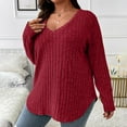 thumbnail image 2 of MIASHUI Plus Size Womens Top VNeck Long Sleeve Ribbed Brushed TShirt Loose Pullover Thermal Wear For Women Base Layer Red,XL, 2 of 5