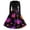 Dark Purple #083, variant on Women's Halloween Dress Bat Printed V-Neck Scary Tea Length Dress Skeleton Cocktail Long Sleeve Retro Dresses with Belt M