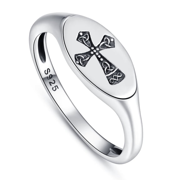 TANGPOET 925 Sterling Silver Cross Ring with Celtic Design