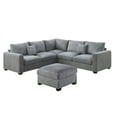 thumbnail image 5 of Poundex 4 Piece Sectional Sofa Set in Gray with Corduroy Sofa and Ottoman for Living Room, 5 of 9