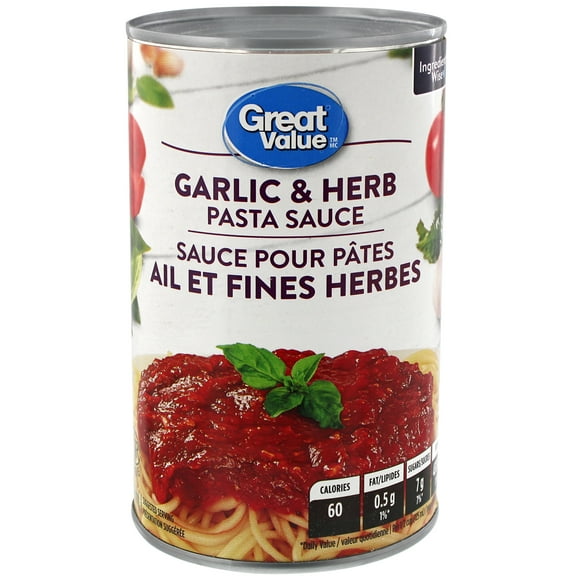 Sauce pour pâtes ail et fines herbes Great Value 680 ml