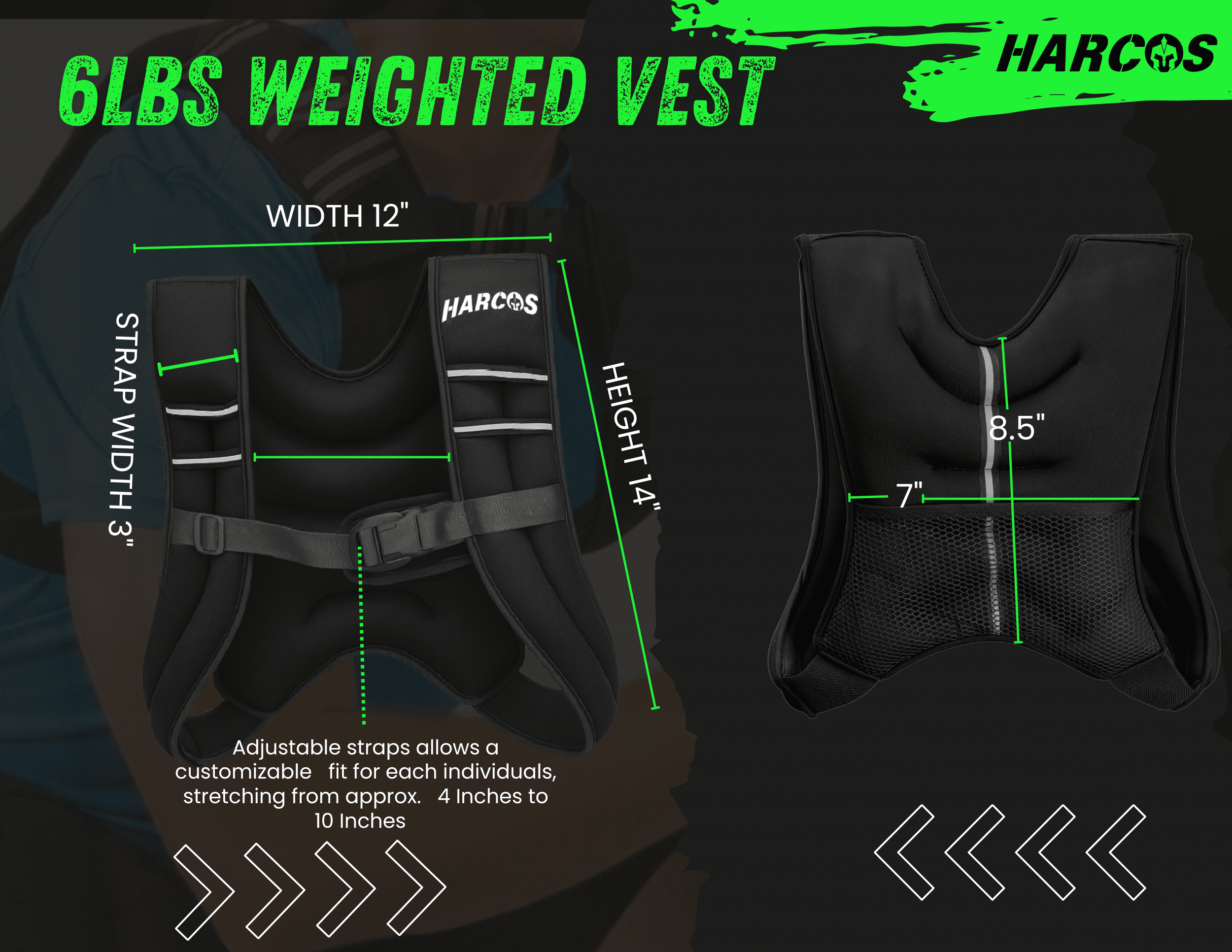 HARCOS Weighted Vest, 6lbs Weight Vest with Reflective Stripe for Workout, Strength Training, Running, Fitness, Muscle Building, Weight Loss, Weightlifting