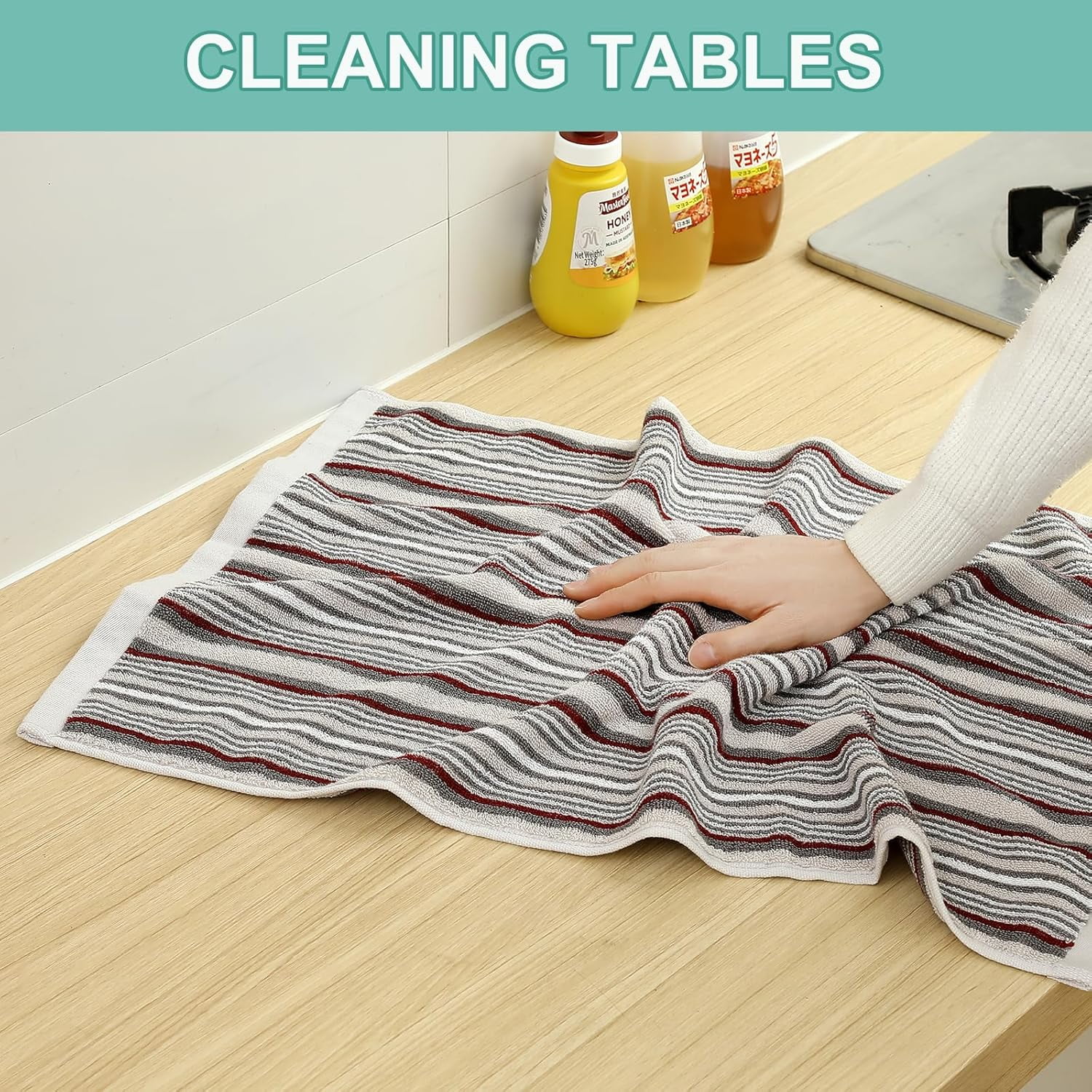 KitchenKey Premium Cotton Kitchen Dish Towels for Drying Dishes,Large Long Kitchen Hand Towels, Thick Highly Absorbent Dish Clothes Tea Towel Sets with Hanging Loop, 16" X 26",4 Pcs,Gray and Wine Red