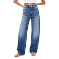 thumbnail image 2 of Women's Jeans High Rise Stretch Fit Plus Size High Waisted Wide Leg Vintage Washed Loose Denim Pants with Pockets, 2 of 9