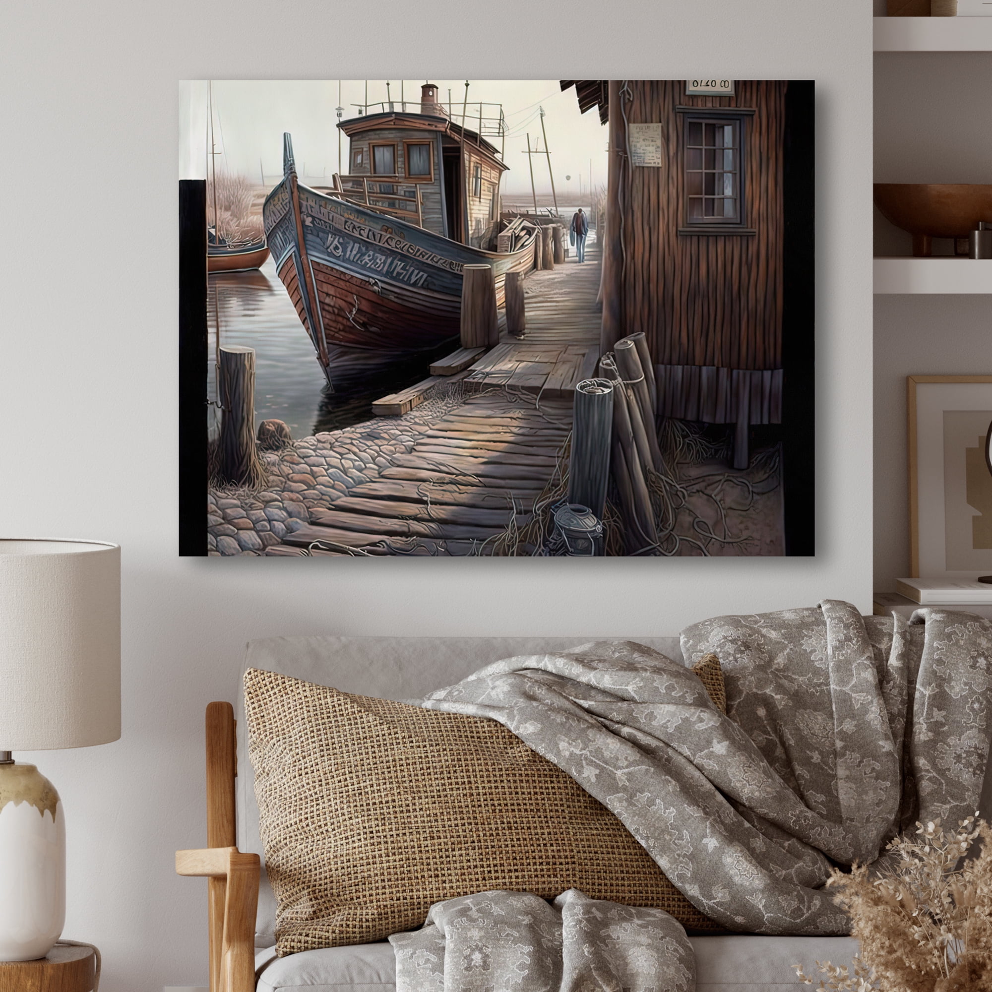 Designart Charming Boat House I Canvas Wall Art