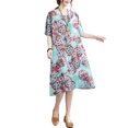 thumbnail image 1 of Vestido suelto de mujer Vestido bohemio con estampado floral con bolsillos Manga corta Cuello r CACAGOO Vestido, 1 of 6
