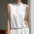 thumbnail image 2 of Dressy Tank Tops For Women Sevevn Womens Silk Satin Tank Tops Business Casual Ruffle Trim Mock Neck Sleeveless Summer Blouses Shirts Basic Tank Tops For Women, 2 of 3