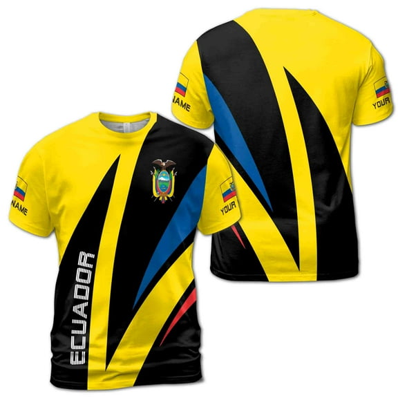 Custom Name Ecuador Coat of Arms Patriotic Ecuador Flag Men's T-shirt S-5XL