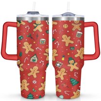 Christmas Gingerbread 40 Oz Tumbler with Handle Lid and Straw, Stainless Steel Double Walled Vacuum Insulated Cup, Cute Anniversary Wedding Birthday Gifts Tumbler for Women Men Friends Outdoor Indoor