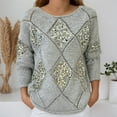 thumbnail image 2 of CAIXIA Sequins Tops for Women Argyle Sweater Fall Winter Knit Shirts Crewneck Long Sleeve Loose Pullover Top Party Clubwear, 2 of 6
