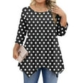 thumbnail image 2 of Xdegoge Plus Size Tunic Tops for Women 3/4 Sleeve Pleated Shirts Crewneck Dressy Casual Blouses Polka Dot Stretch Soft Comft Loose Fit Tshirt Fall Fashion Clothes Streetwear, 2 of 7