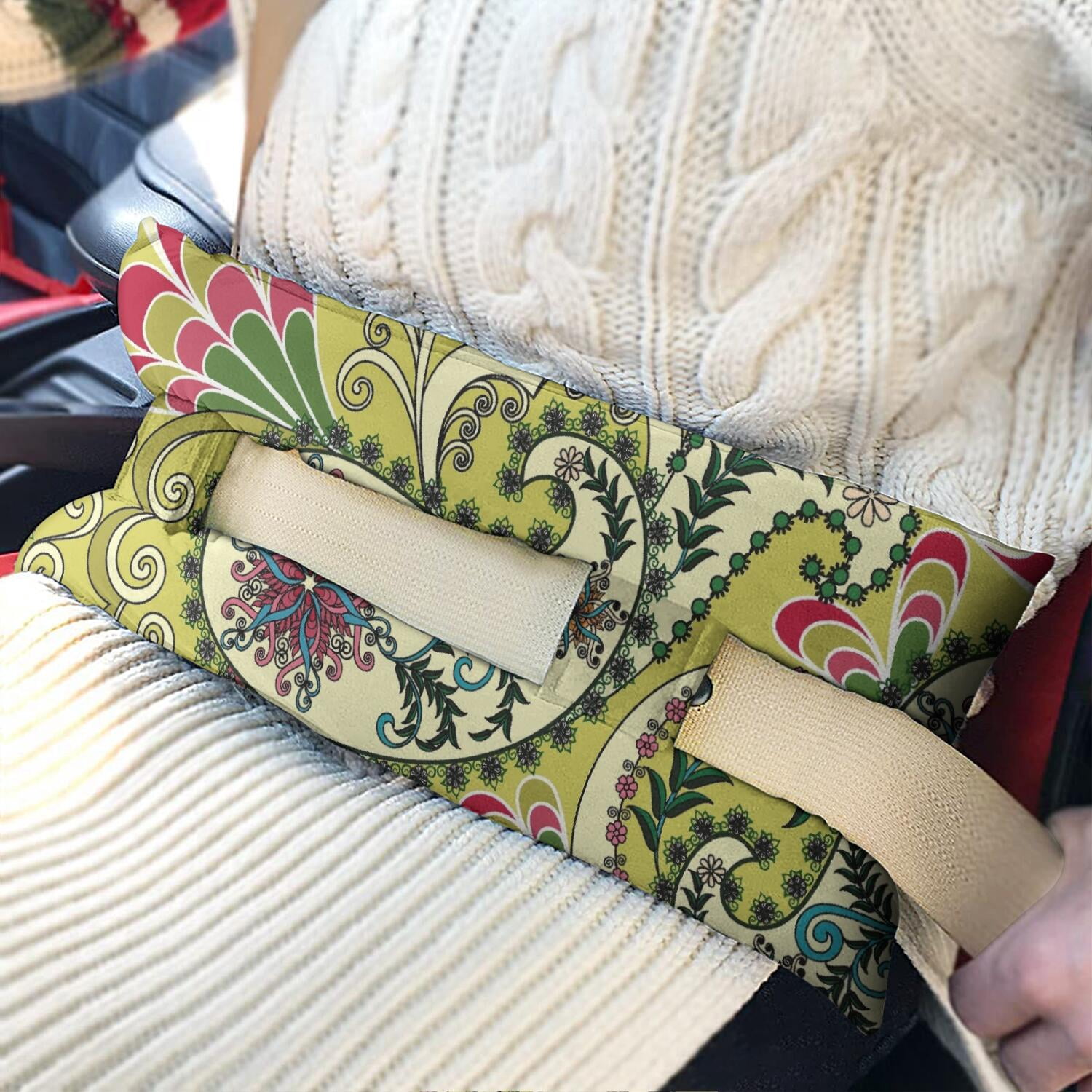 Paisley Seatbelt Pillow for Post-Surgery Comfort - Mastectomy Breast Cancer Heart Surgery Recovery Cushion - Vintage Boho Car Travel Pillow with Secure Straps